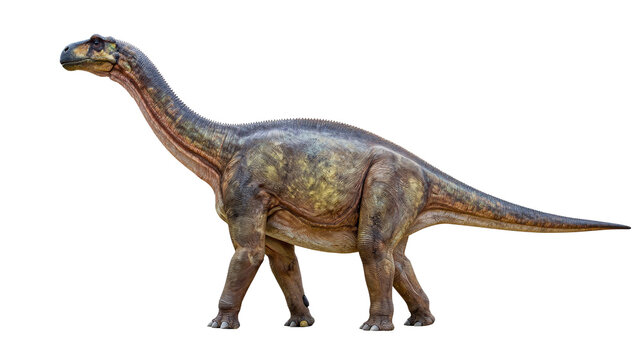Isolated Amargasaurus cazaui dinosaur with long neck, herbivore from the Early Cretaceous Period on white