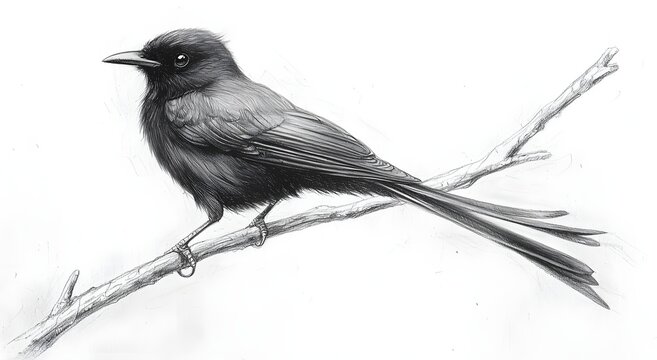 Black drongo pencil drawing showcasing elegant bird profile picture