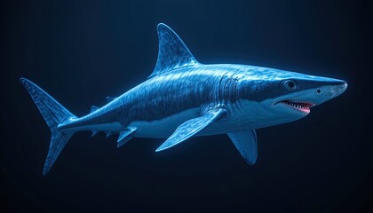 Obraz premium Blue Shark Majestic Predator of the Deep Ocean Illustration Swimming in the Dark Ocean Waters