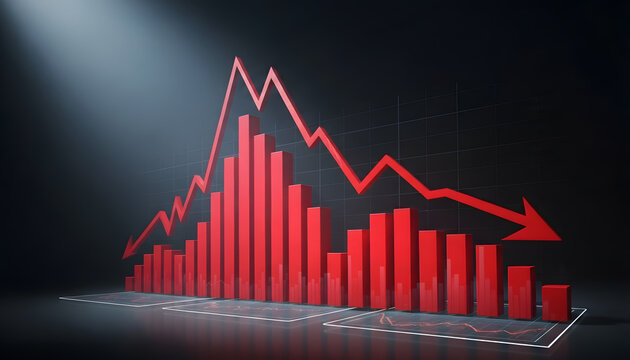 Red financial graph showing increasing and decreasing trends on dark background  