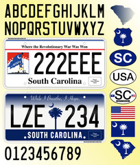 Fototapeta premium South Carolina car license plate 250th style 2026, letters, numbers and symbols, vector illustration, United States
