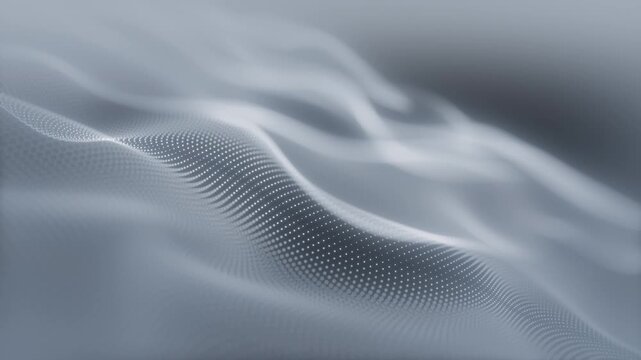Particles gray wave Cyber technology background loop. Abstract seamless animation of mesh glowing dots digital luxurious wave particles flows background, Motion of digital data flow.