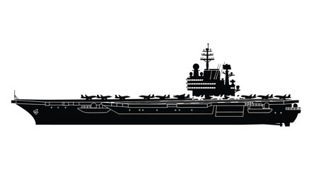 A striking black silhouette of a modern aircraft carrier on transparent background ideal for diverse design applications high quality professional detailed © rabbivay