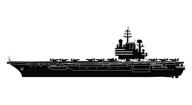 A striking black silhouette of a modern aircraft carrier on transparent background ideal for diverse design applications high quality professional detailed