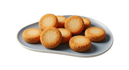 Golden brown cookies on a gray plate for food marketing or bakery advertisement Isolated on transparent background