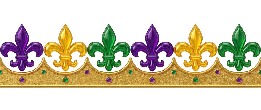 Mardi Gras Crown Border with Fleur de Lis in Purple, Green, and Gold