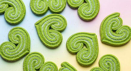 Green Heart-Shaped Cookies on Rainbow Background