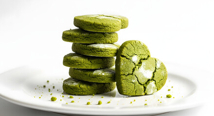 Green Matcha Cookies on White Plate
