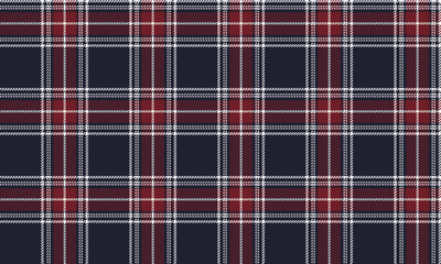 Seamless plaid fabric in navy, red, and white. A classic yet modern design, perfect for clothing, skirts, and trousers, giving a sophisticated and distinctive feel to any fashion style. © subin