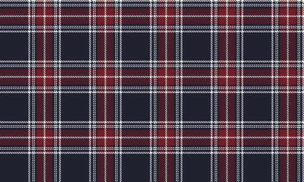 Seamless plaid fabric in navy, red, and white. A classic yet modern design, perfect for clothing, skirts, and trousers, giving a sophisticated and distinctive feel to any fashion style.