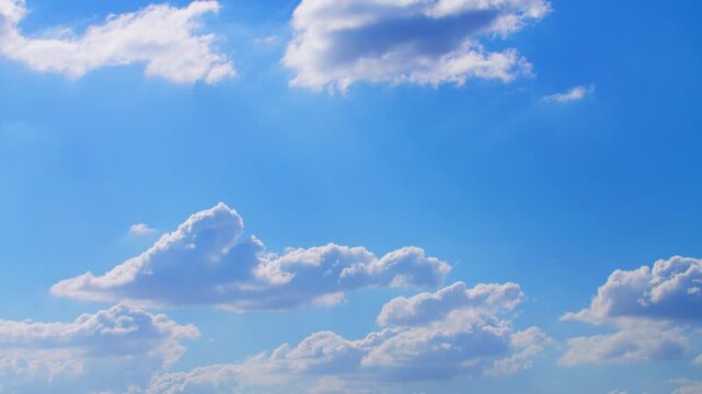 blue sky with fluffy white clouds on a bright sunny day Time Lapse, Timelapse Nature