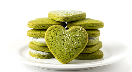 Green Matcha Heart-Shaped Cookies on White Plate