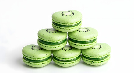 Stack of Green Macarons on White Background