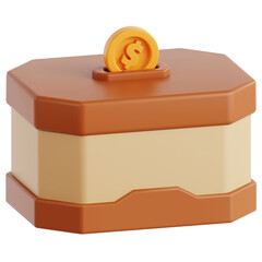 3D Render Saving Box with Golden Dollar Coin Finance Investment Concept