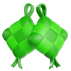 Pair of Green 3D Ketupat Icons Isolated Ramadan Kareem Eid alFitr Celebration