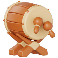 Traditional Bedug drum 3D icon for Islamic celebration and Ramadan graphics