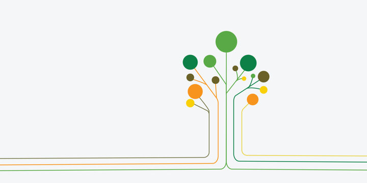 Abstract illustration of a stylized tree with colorful circles representing growth and connection on a white background.
