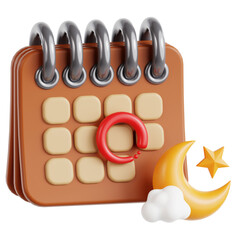 3D Calendar Night Schedule Icon Planning Reminder Moon Star