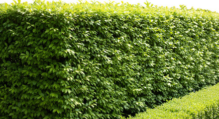 Green hedge wall or shrub border for garden or landscape design mockup isolated on transparent background