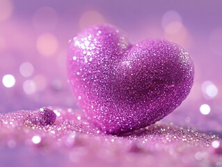 Obraz premium Pink heart shaped glitter on purple background sparkly