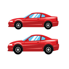 Fototapeta premium Red Sports Car Side View with Reflection Flat Vector