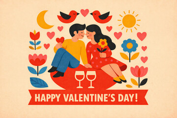 Vintage Romantic Valentines Holiday Couple Scene