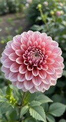 Close-up of a Beautiful Pink Dahlia Flower in Bloom.