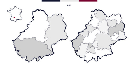 D&eacute;partement et cantons du Lot - Occitanie (France)
