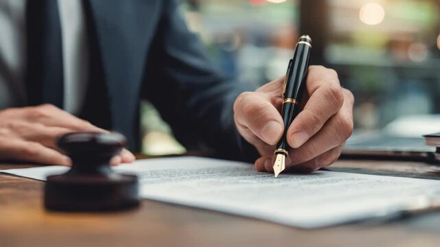 Professional notary validating important legal documents in a modern office setting ensuring secure and authorized service for clients.