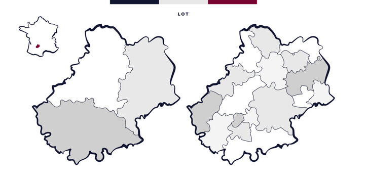 D&eacute;partement et cantons du Lot - Occitanie (France)