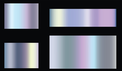 Fototapeta premium Set of Holographic foil texture background set. Realistic gradient mesh. Chrome border, iron frame, ribbon, label. High resolution.