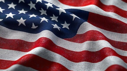 macro close-up of waving american flag fabric texture