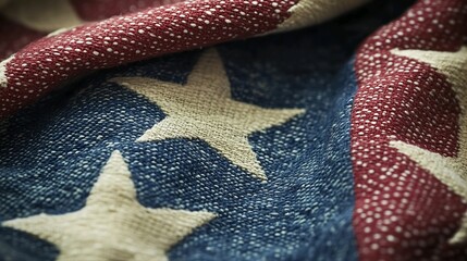 macro close-up of waving american flag fabric texture