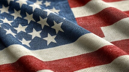 macro close-up of waving american flag fabric texture