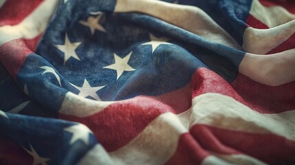 macro close-up of waving american flag fabric texture