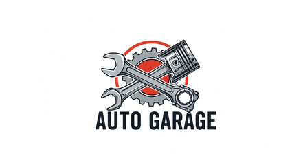 Auto Garage Service Emblem with Wrench and Piston.