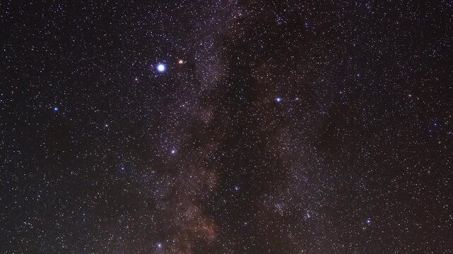 Milky Way stars on a dark countryside skies. Time-lapse video.
