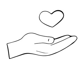 Fototapeta premium Heart in Hand Hand Drawn Line Illustration of Love and Care