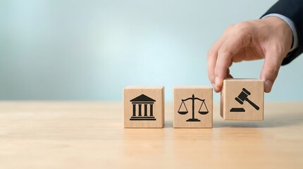 law, justice, wooden blocks, hand