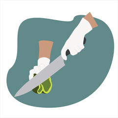 hand cutting peppers. Hands cutting bell pepper