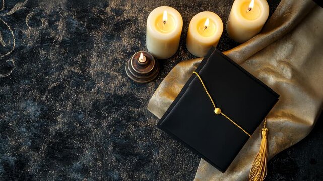 Graduation cap and flickering candles: elegant celebration atmosphere in three frames