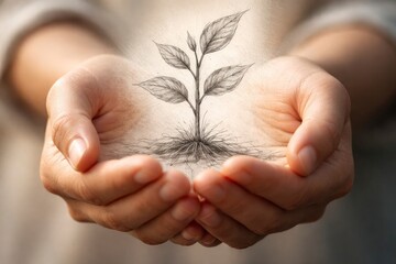 Growth Concept as Pencil Sketch Held in Hands