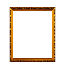 Ornate gold picture frame isolated on transparent background, classic vintage decorative border.