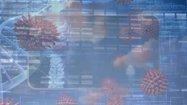 Animation of moving columns over sna strand and virus cells