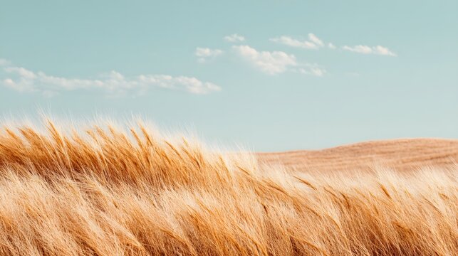 A field of tall golden grass with a clear blue sky in the background