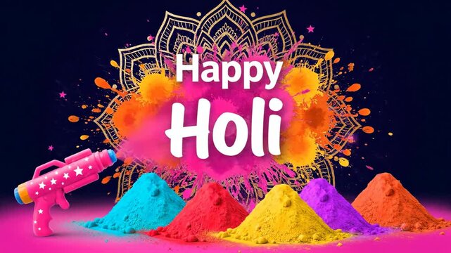 Happy Holi Festival Celebration Background Colorful Powder Splash Mandala