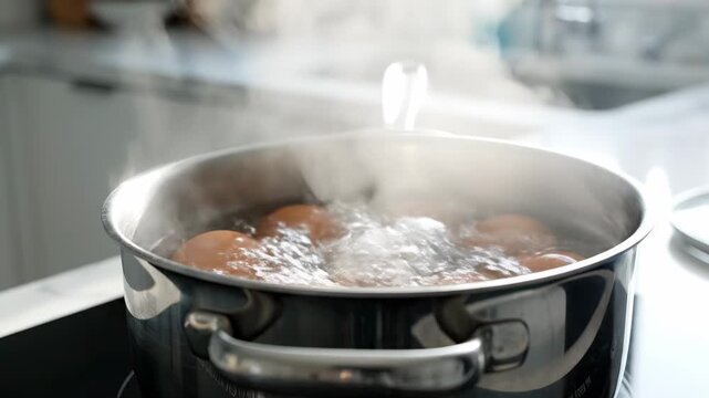 Boiling Eggs in a Pot - A Simple Cooking Demonstration.