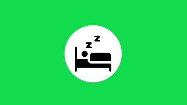 Animated simple icon of a person sleeping in bed with z's above their head on a vibrant green background, ideal for sleep or rest concepts.