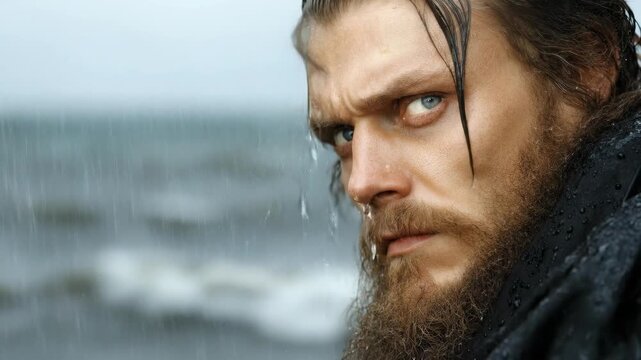 Noah, the biblical figure, enduring the great flood, representing profound faith, religious theology, and God's divine command