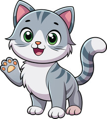 Obraz premium Cute gray kitten waving paw vector illustration flat design cartoon